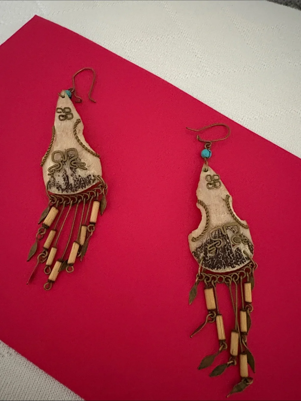 Boho Tan & Turquoise Fringe Statement Earrings